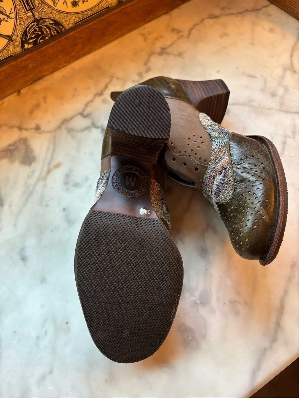 NEW Anthropologie Morenatom Women’s Olive Green Mixed-Material Heeled Oxfords